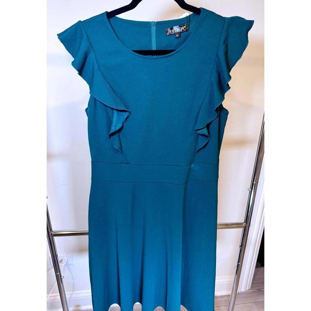 Yathon XL Teal Ruffle Dress - New With Tags